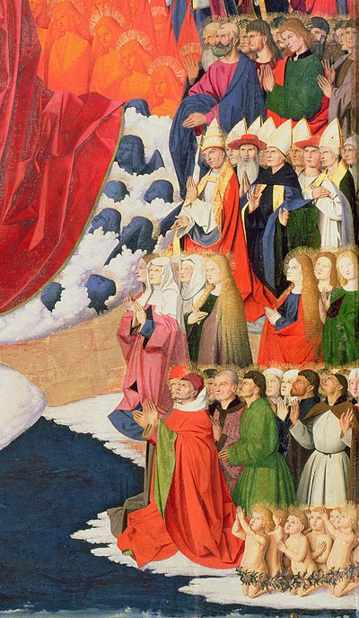 La coronación de la Virgen, completado en 1454 (detalle) de Enguerrand Quarton